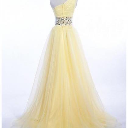 One Shoulder Prom Dresses,pretty Yellow Prom..