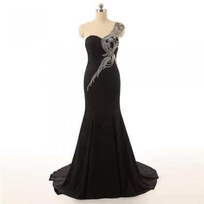 Pretty Black Evening Dresses,one Shoulder Evening..