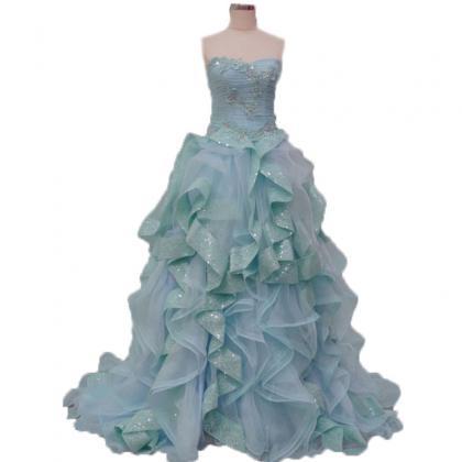 Strapless Tulle Prom Dress With Ruffles, Long Prom..