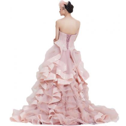 Strapless Tulle Prom Dress With Ruffles, Long Prom..