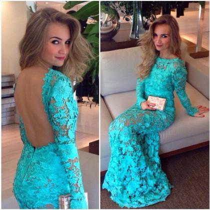 Elegant Turquoise Lace Evening Dresses ,appliques..