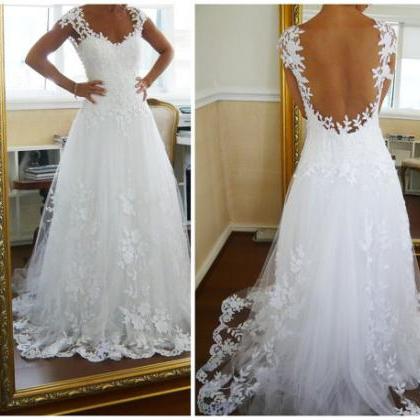 Elegant White Ivory Wedding Dresses,backless..