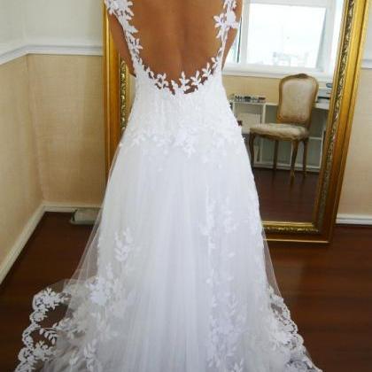 Elegant White Ivory Wedding Dresses,backless..