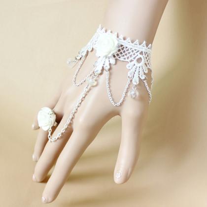 Fashion Gothic White Lace Bracelets Ring Set /..