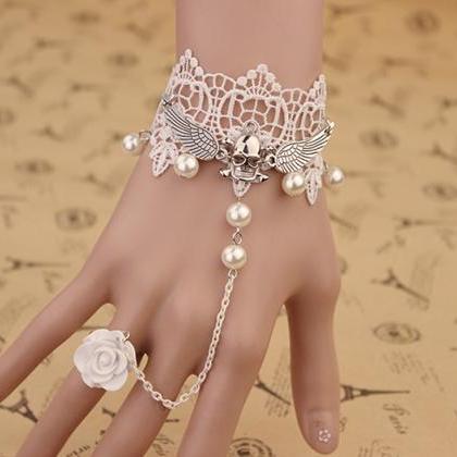 Fashion Gothic Bridal Bracelet White Lace..