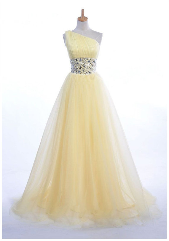 One Shoulder Prom Dresses,pretty Yellow Prom Dress, Dresses For Prom, Floor Length Prom Dresses,formal Dresses,formal Gown