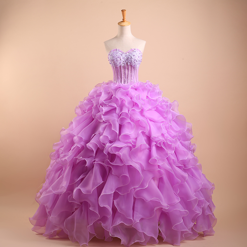 Pretty Lilac Ball Gown Organza Beaded Quinceanera Dresses, Quinceanera Dress, Prom Gowns, Formal Gowns,appliques Quinceanera Gown