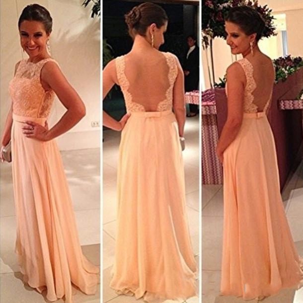 Pretty Champagne Evening Dresses, Backless Evening Dresses, Bridesmaid Dress, Formal Gowns,prom Gowns, Formal Dress,godmother Dress Custom Made