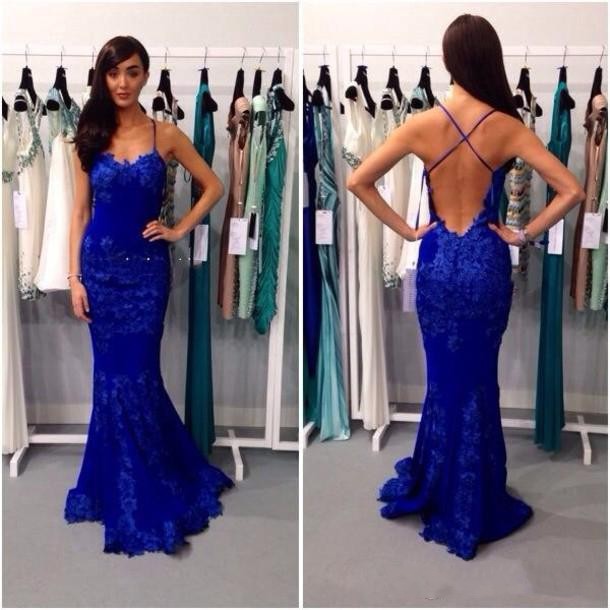 Pretty Royal Blue Prom Dresses,sexy Prom Dress,formal Dress, Lace Evening Dress, Mermaid Prom Dress,evening Gown,spaghetti Straps Backless Prom