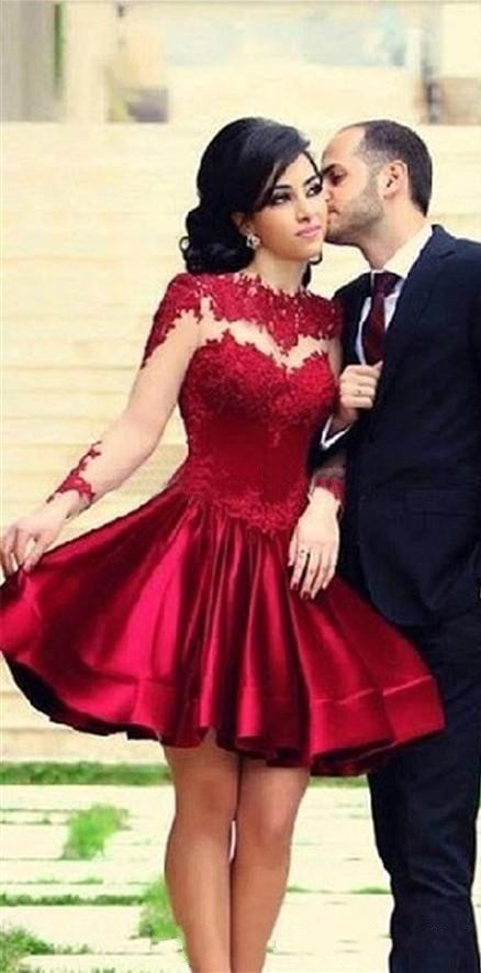 Dark red store short prom dresses