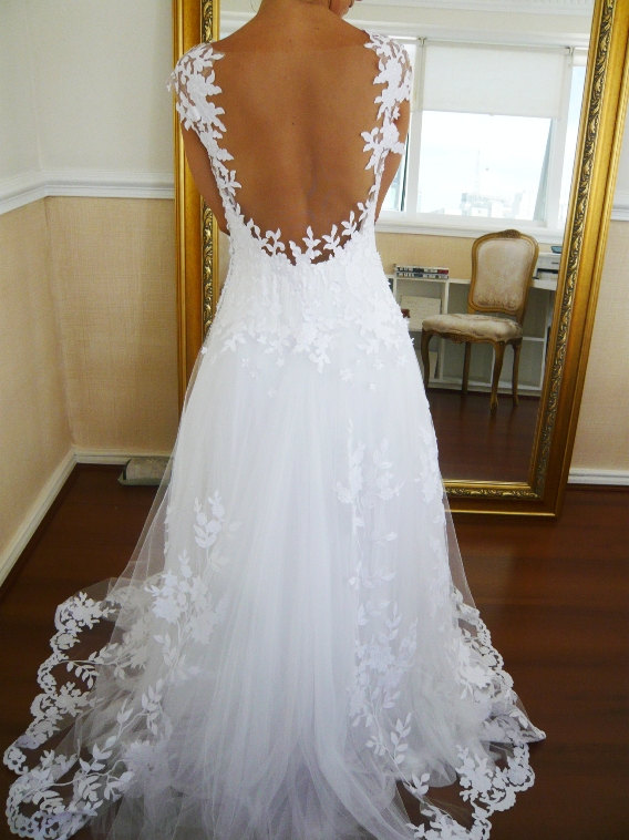 Elegant White Ivory Wedding Dressesbackless Wedding Gownslong Bridal Gowncap Sleeve Wedding 