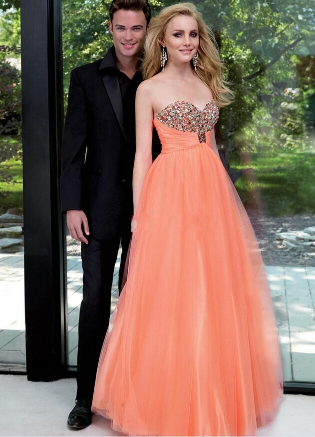 Pretty Orange Prom Dresses,sweetheart Prom Dress,formal Dress,rhinestone Prom Gown,formal Gown, Ball Gown, Special Occasion Dresses