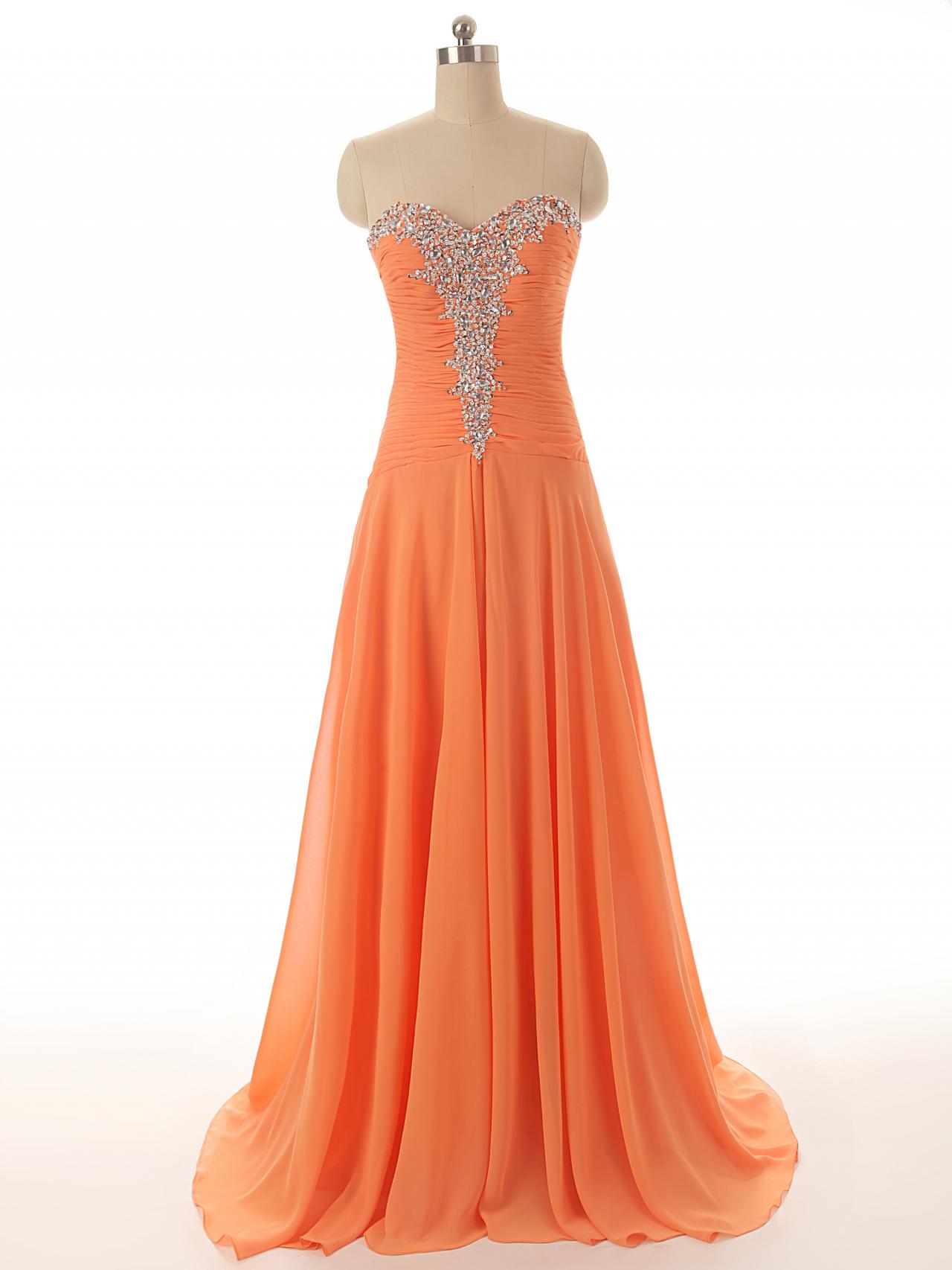 Pretty Orange Sweetheart Prom Dresses,prom Dress,formal Dress, Chiffon Prom Dress,long Dress For Prom, Celebrate Dress,special Occasion Dresses