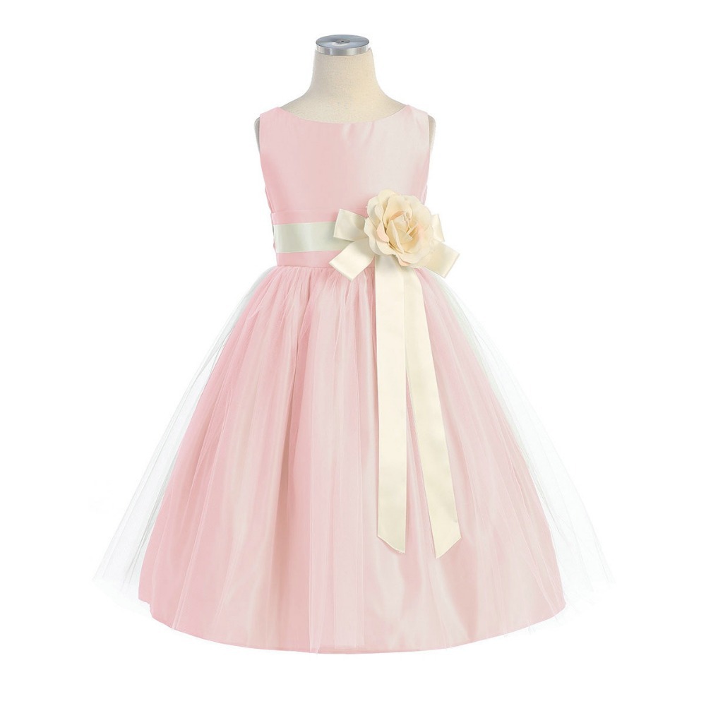 Custom Made Tulle&satin Flower Girl Dresses For Weddings Ankle Length Pageant Dress For Little Girls Kids Dress Flower Girl Dress