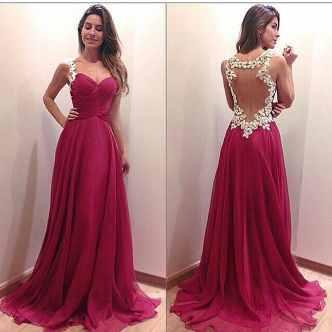 Women's Evening Dresses Long Black Lace Fuchsia African Prom Gowns Y873 main image 1