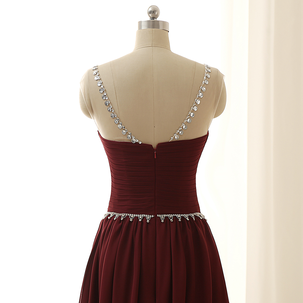 Women's Sequin Prom Dress Chiffon Tiered Burgundy Evening Dress Y7616